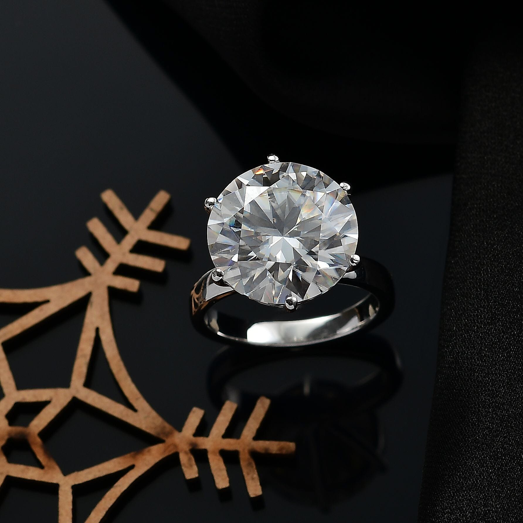 Moissanite Solitaire Ring in Platinum & Rhodium Overlay Sterling Silver